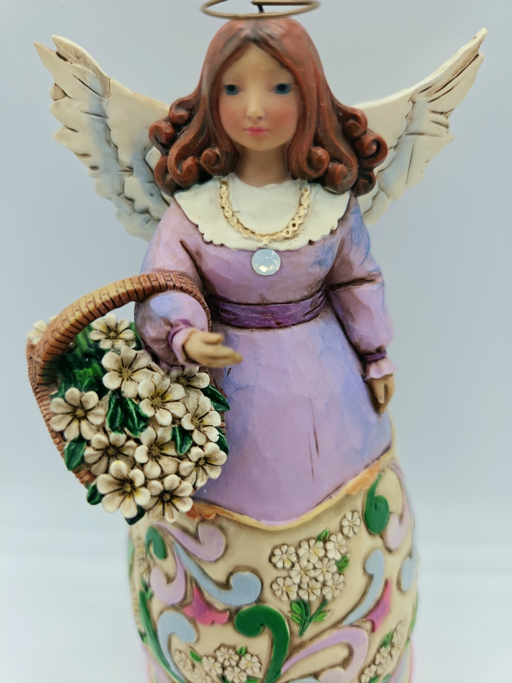 Jim Shore Lavender and Cream Angel Figurine with Flower Basket